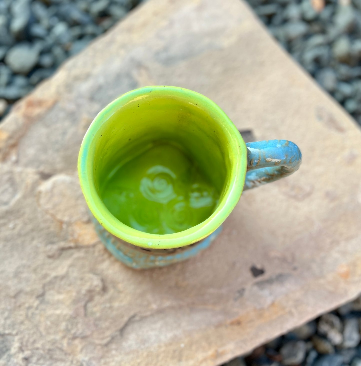 Blue with lime green mug