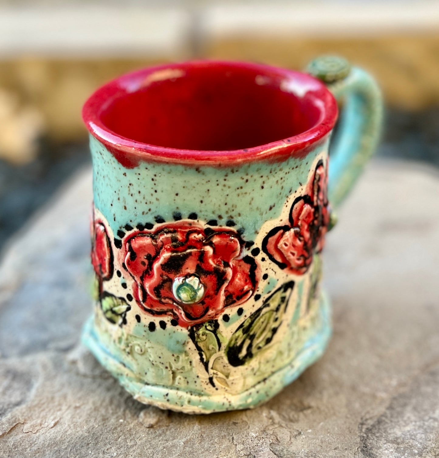 Red Whimsy Poppies Mug