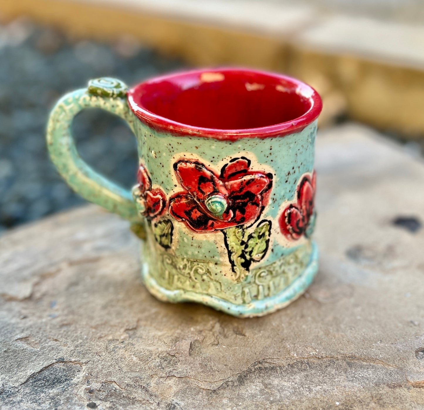 Red Whimsy Poppies Mug