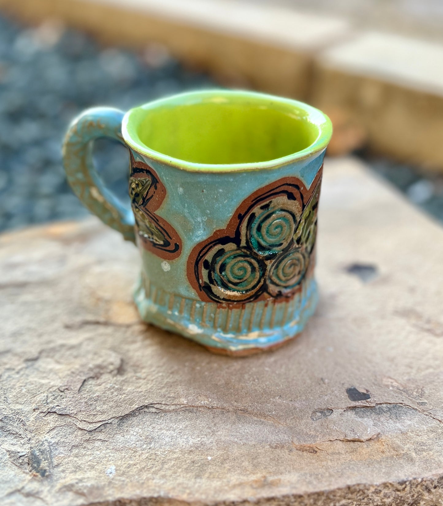 Blue with lime green mug